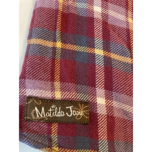 Matilda Jane Multicolor Plaid purple Top tunic Shirt Size Small Rayon ruffled - Picture 8 of 11